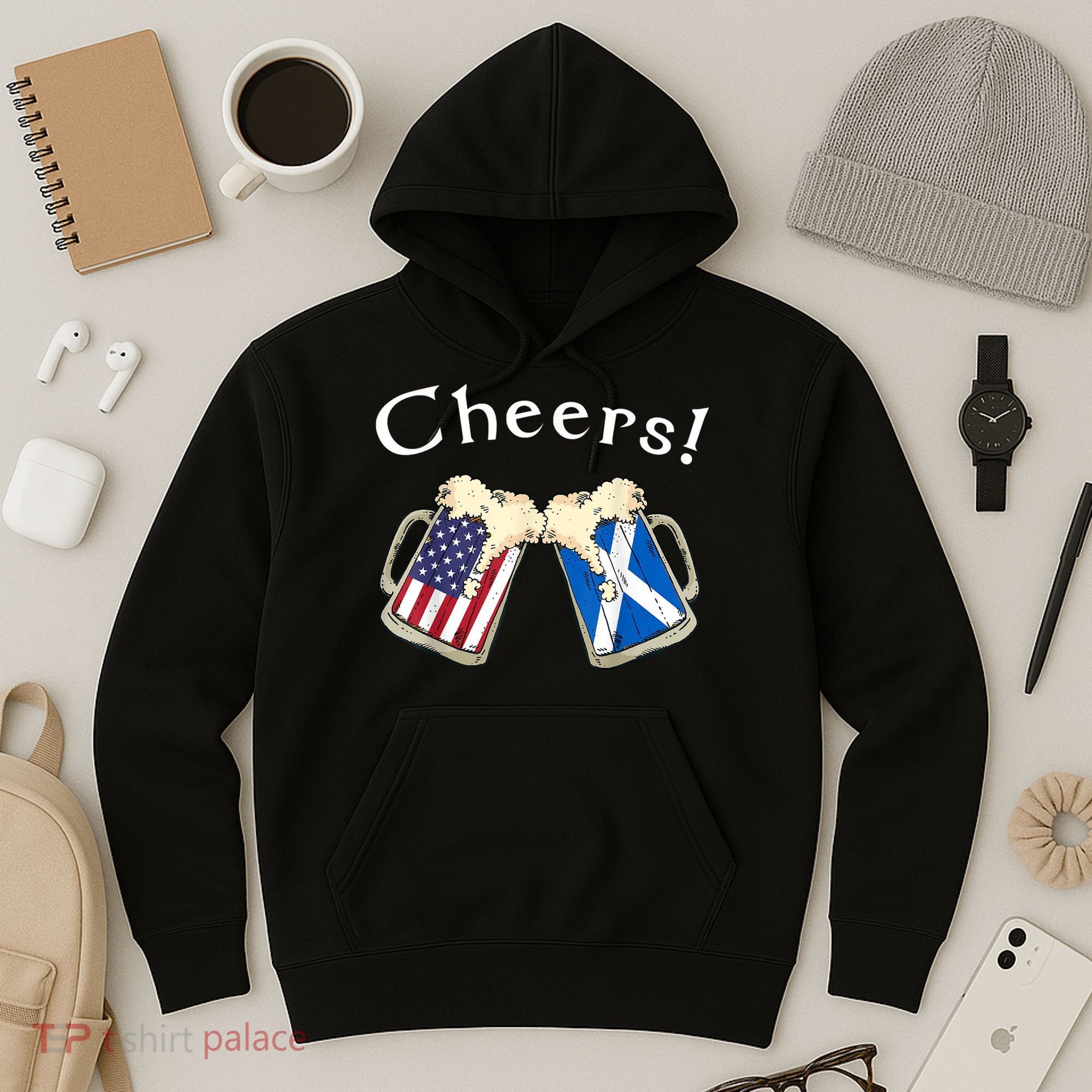 American Scottish Patriot US Flag Beer Drinks Scotland Grown Hoodie