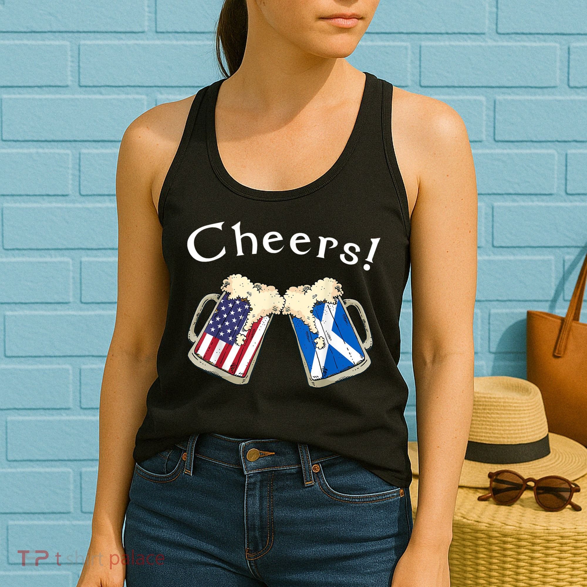 American Scottish Patriot US Flag Beer Drinks Scotland Grown Women's Tank Top