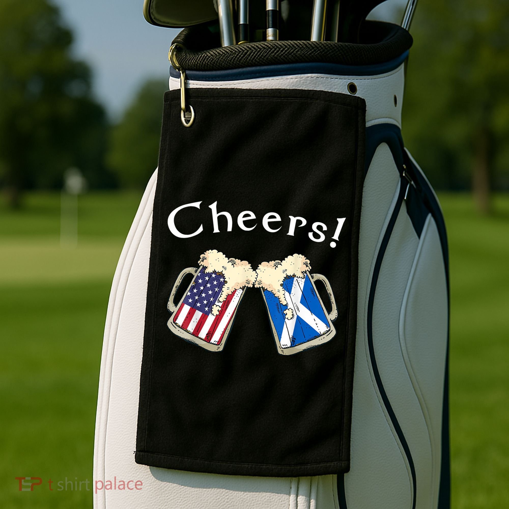 American Scottish Patriot US Flag Beer Drinks Scotland Grown Golf Towel