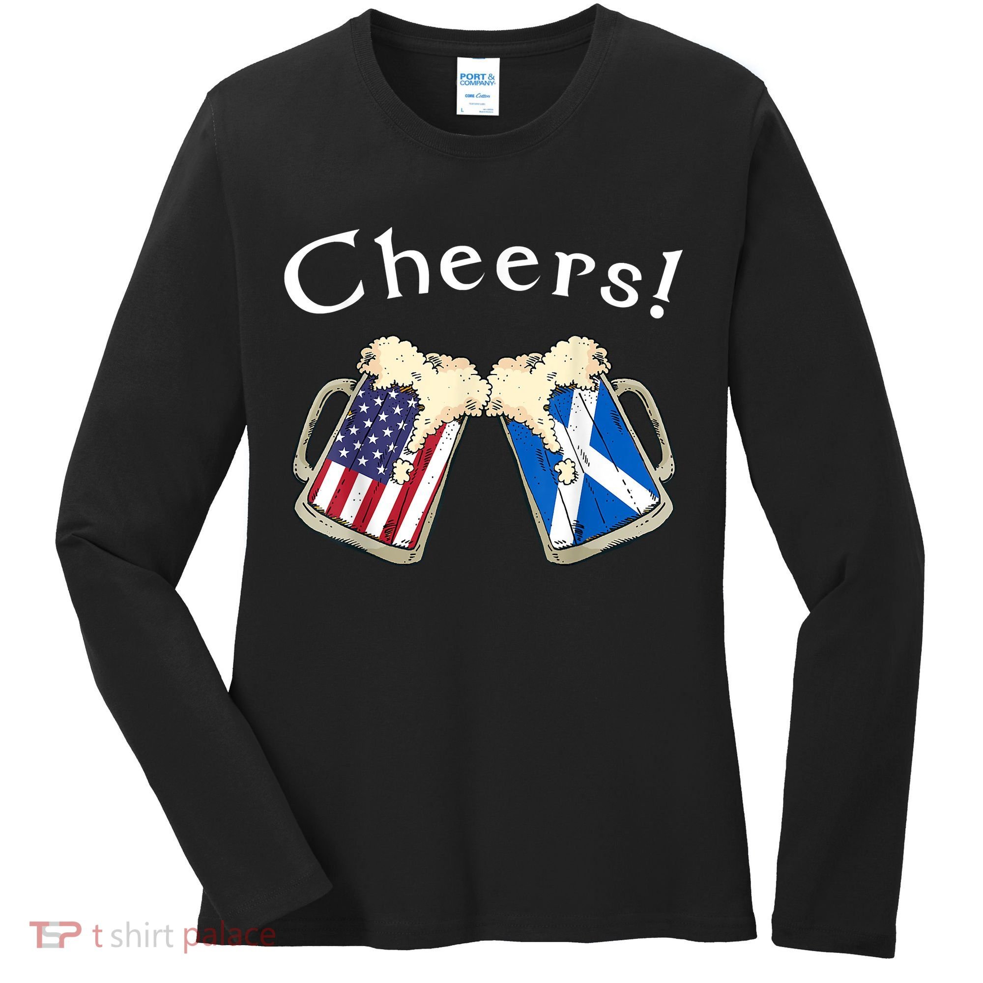 American Scottish Patriot US Flag Beer Drinks Scotland Grown Women's Long Sleeve Shirt