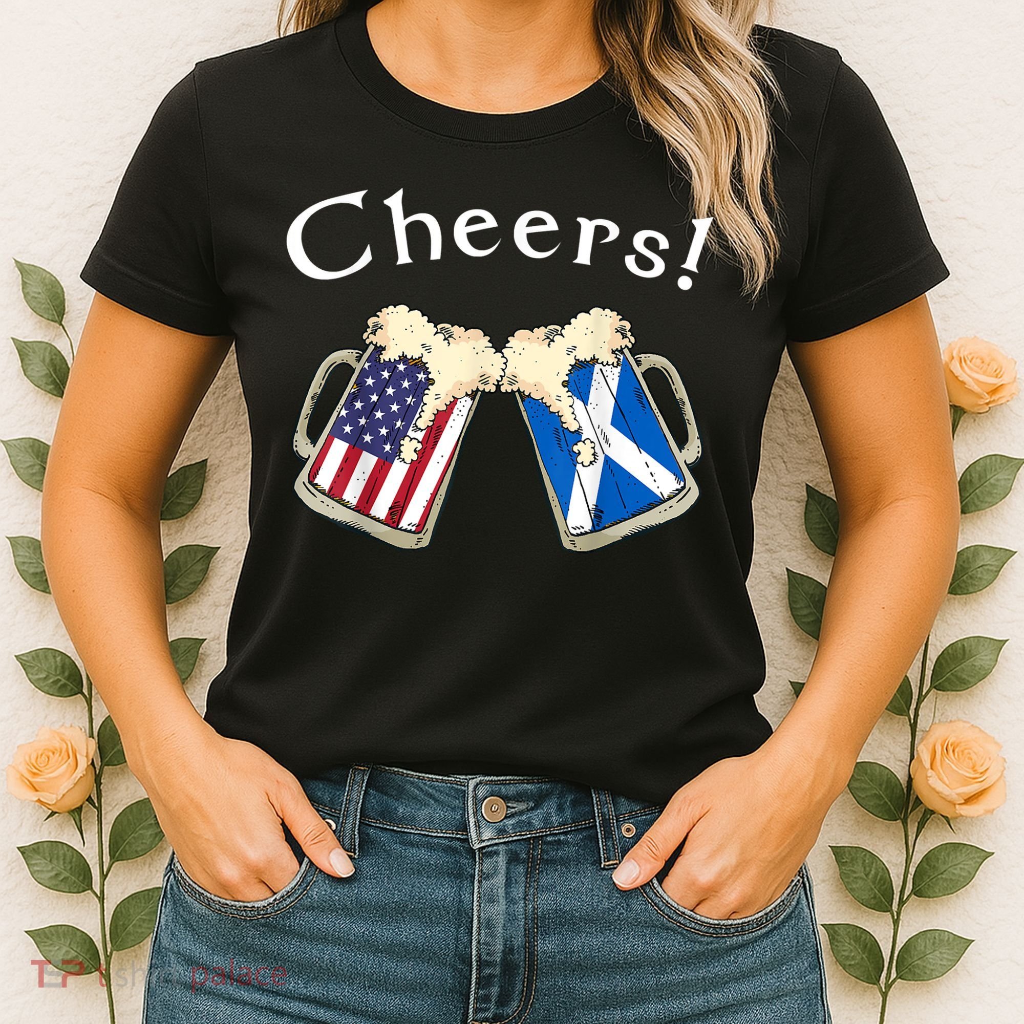 American Scottish Patriot US Flag Beer Drinks Scotland Grown Women's T-Shirt