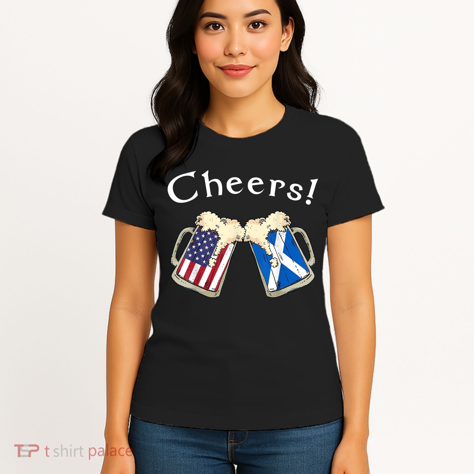 American Scottish Patriot US Flag Beer Drinks Scotland Grown Women's T-Shirt