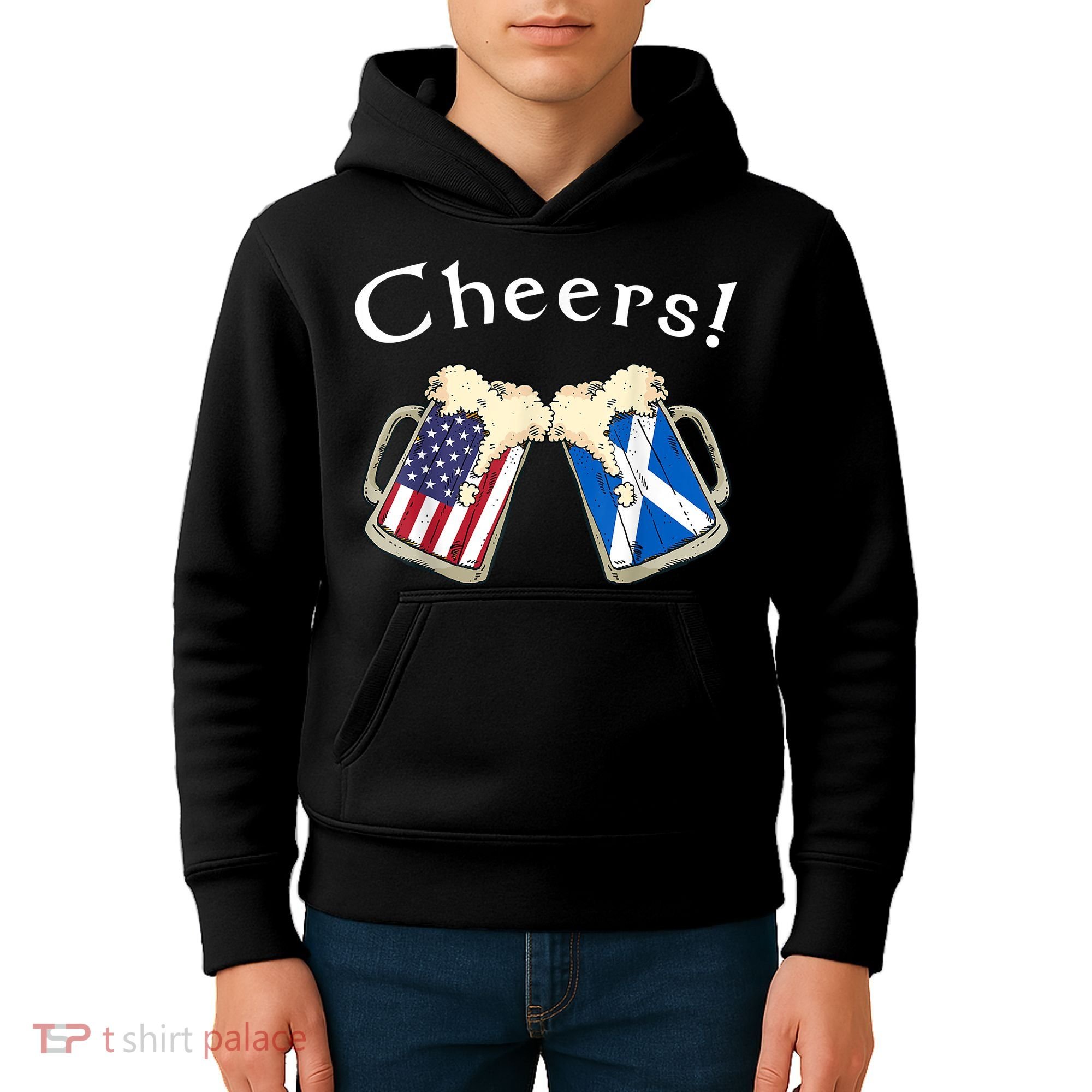 American Scottish Patriot US Flag Beer Drinks Scotland Grown Kids Hoodie