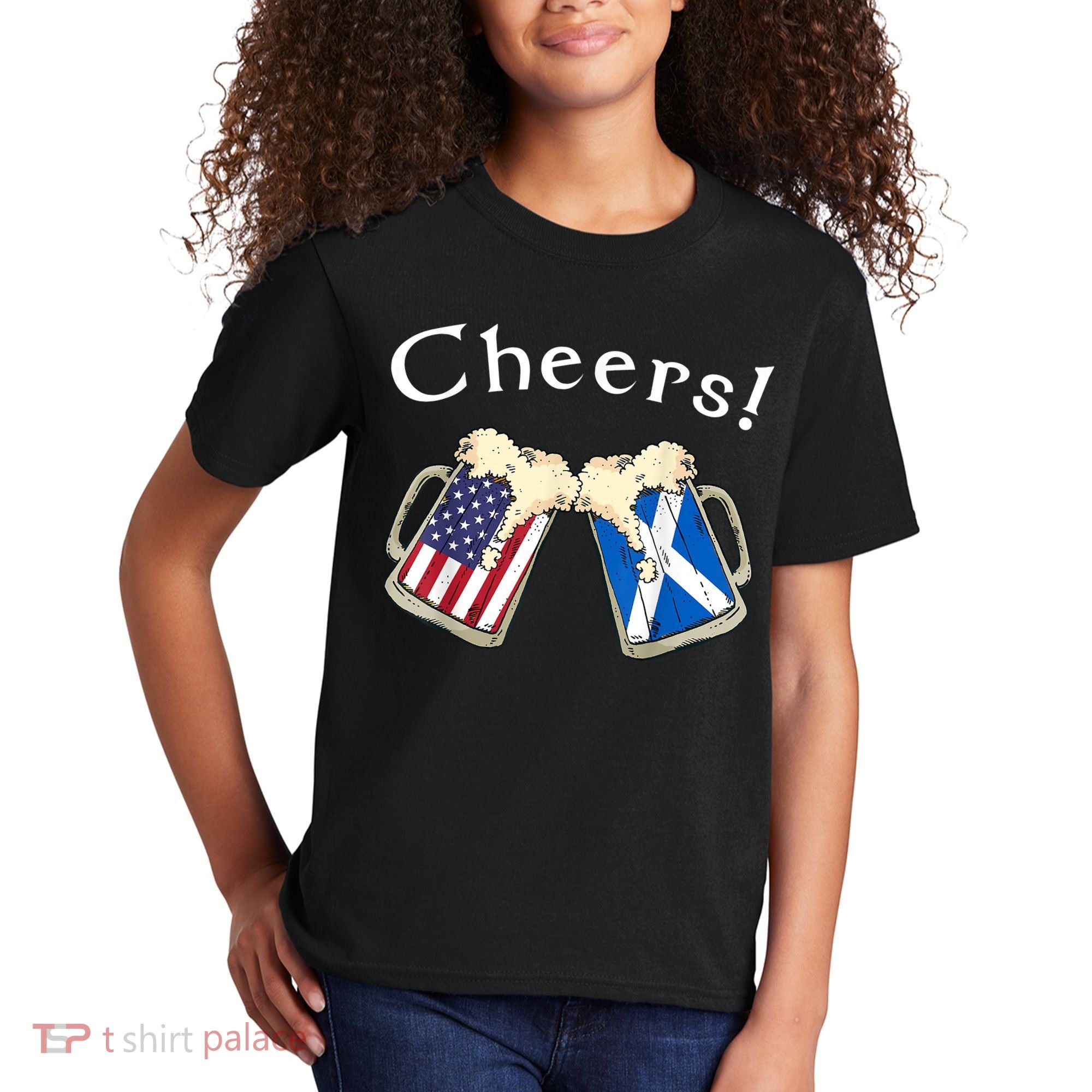 American Scottish Patriot US Flag Beer Drinks Scotland Grown Kids T-Shirt
