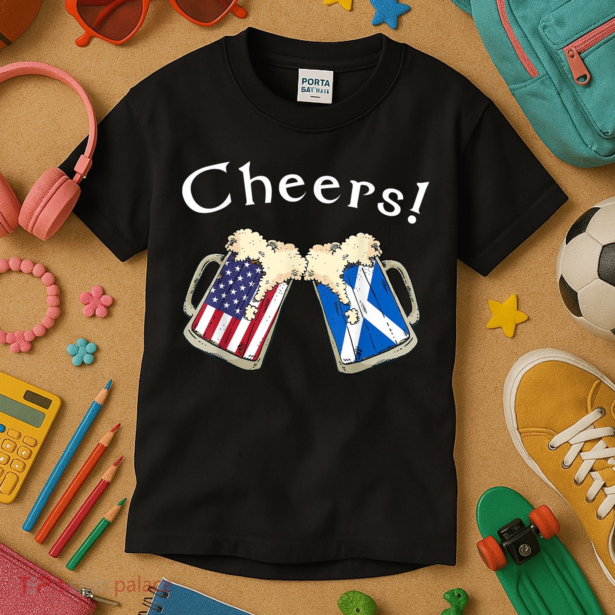 American Scottish Patriot US Flag Beer Drinks Scotland Grown Kids T-Shirt