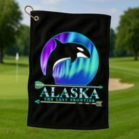 Alaska State Pride Alaska Northern Lights Alaskan Orca Whale Golf Towel thumb 1