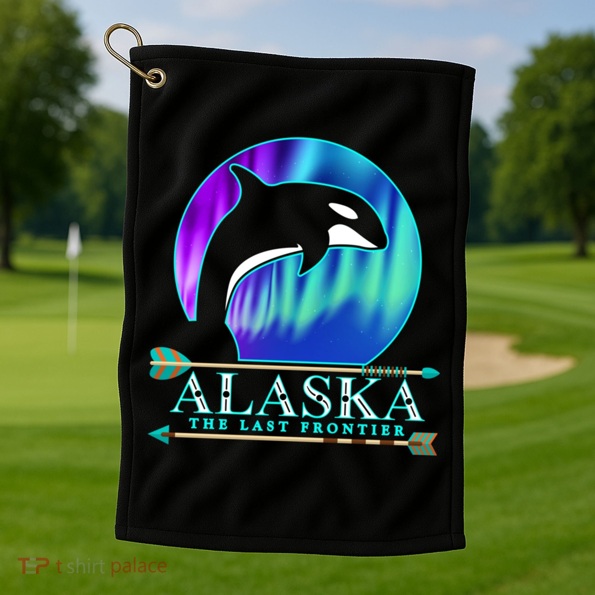 Alaska State Pride Alaska Northern Lights Alaskan Orca Whale Golf Towel