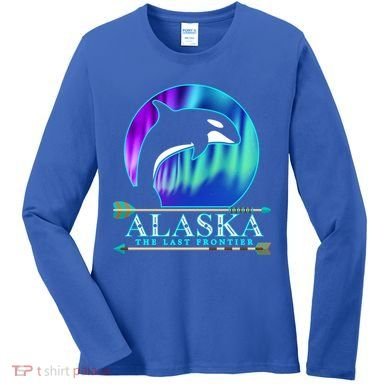 Alaska State Pride Alaska Northern Lights Alaskan Orca Whale Women's Long Sleeve Shirt