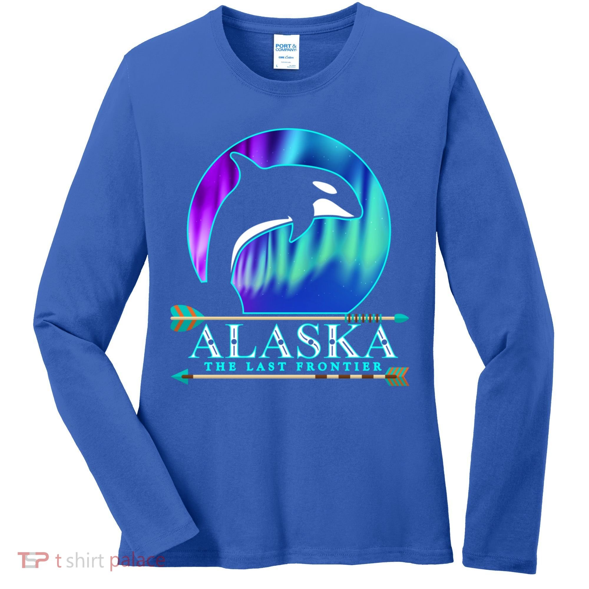 Alaska State Pride Alaska Northern Lights Alaskan Orca Whale Women's Long Sleeve Shirt