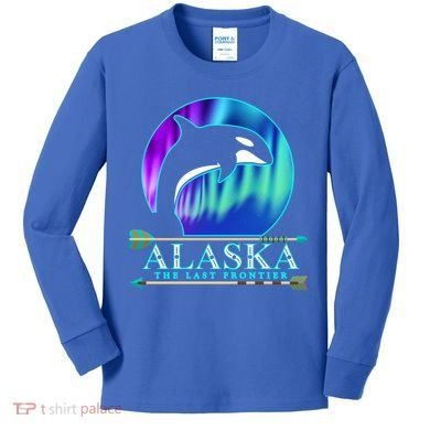 Alaska State Pride Alaska Northern Lights Alaskan Orca Whale Kids Long Sleeve Shirt
