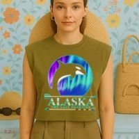 Alaska State Pride Alaska Northern Lights Alaskan Orca Whale Garment-Dyed Women's Muscle Tee thumb 4