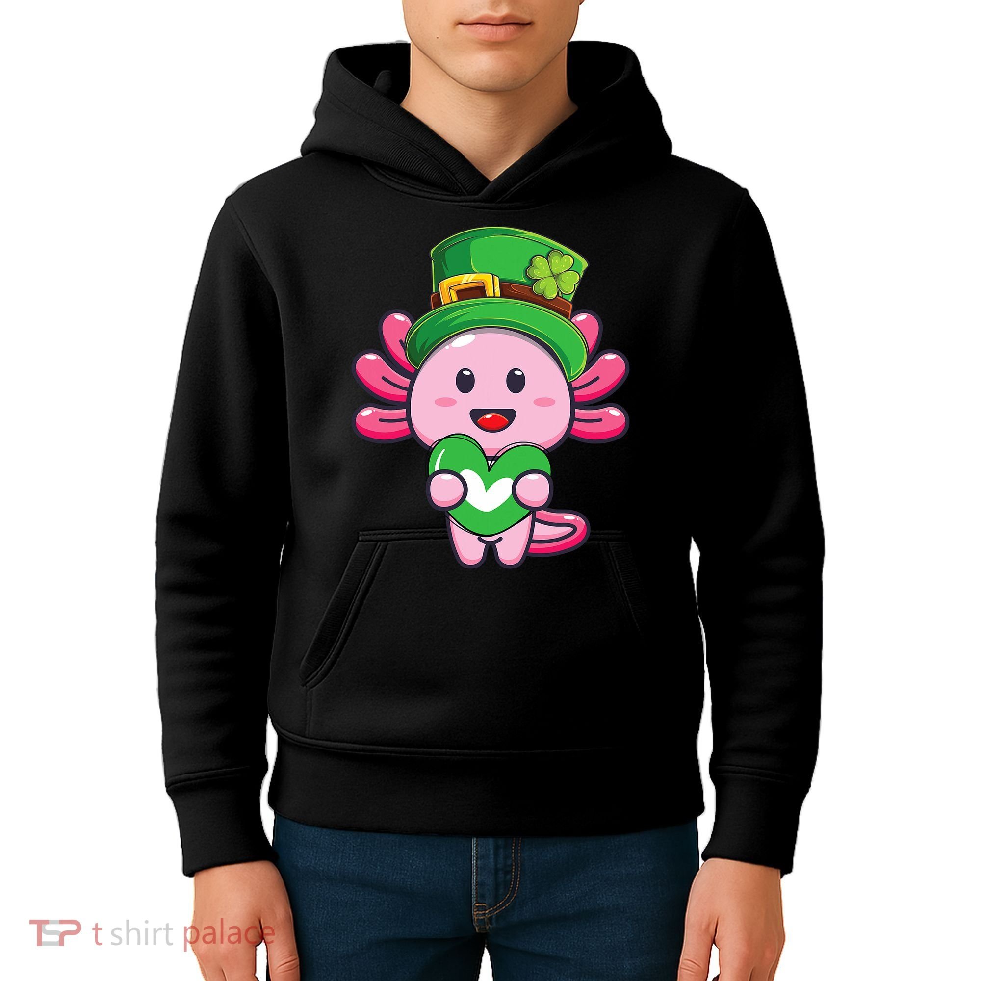 Axolotl Saint Patricks Day Axolotl St Patrick Kids Hoodie