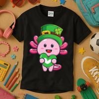 Axolotl Saint Patricks Day Axolotl St Patrick Kids T-Shirt thumb 3