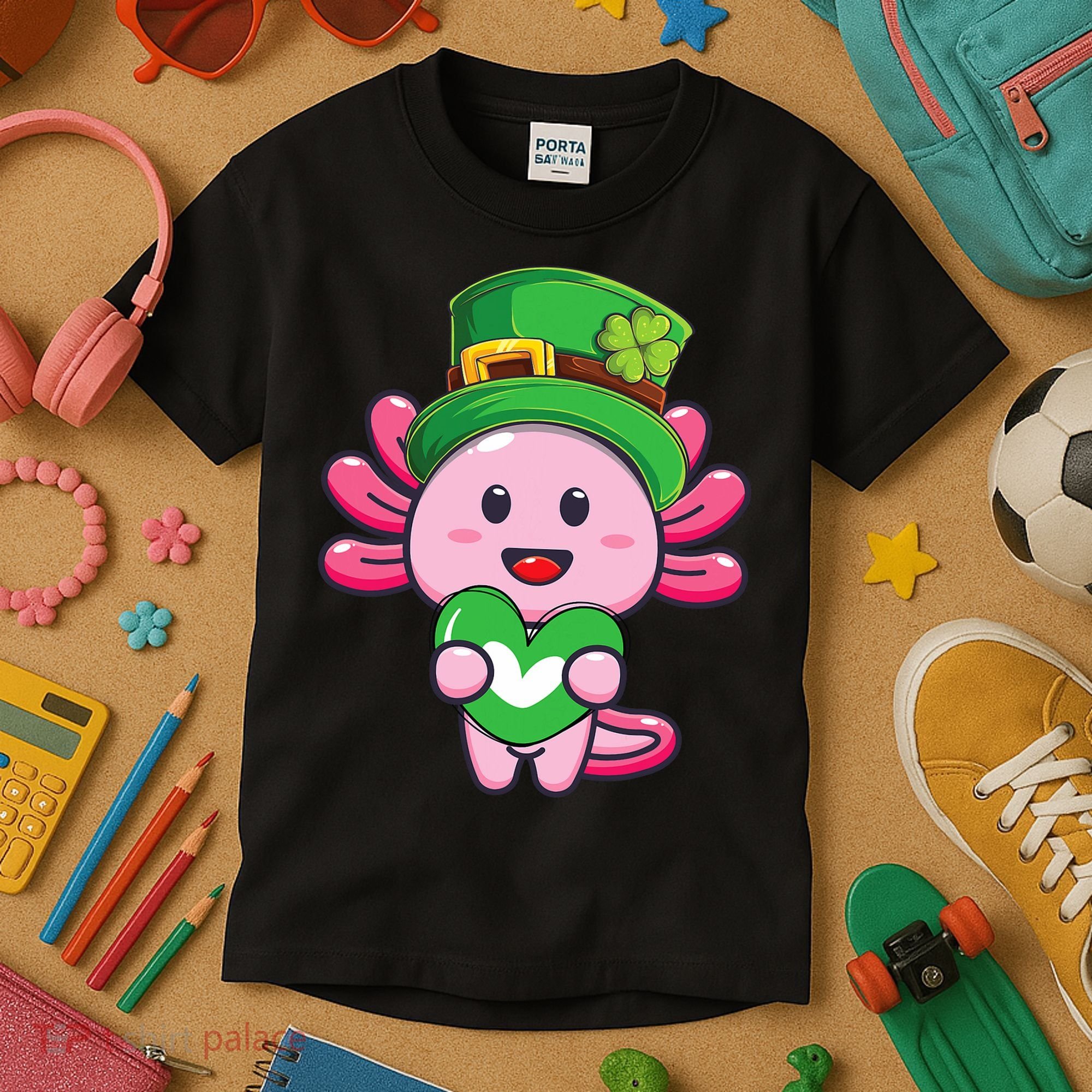 Axolotl Saint Patricks Day Axolotl St Patrick Kids T-Shirt