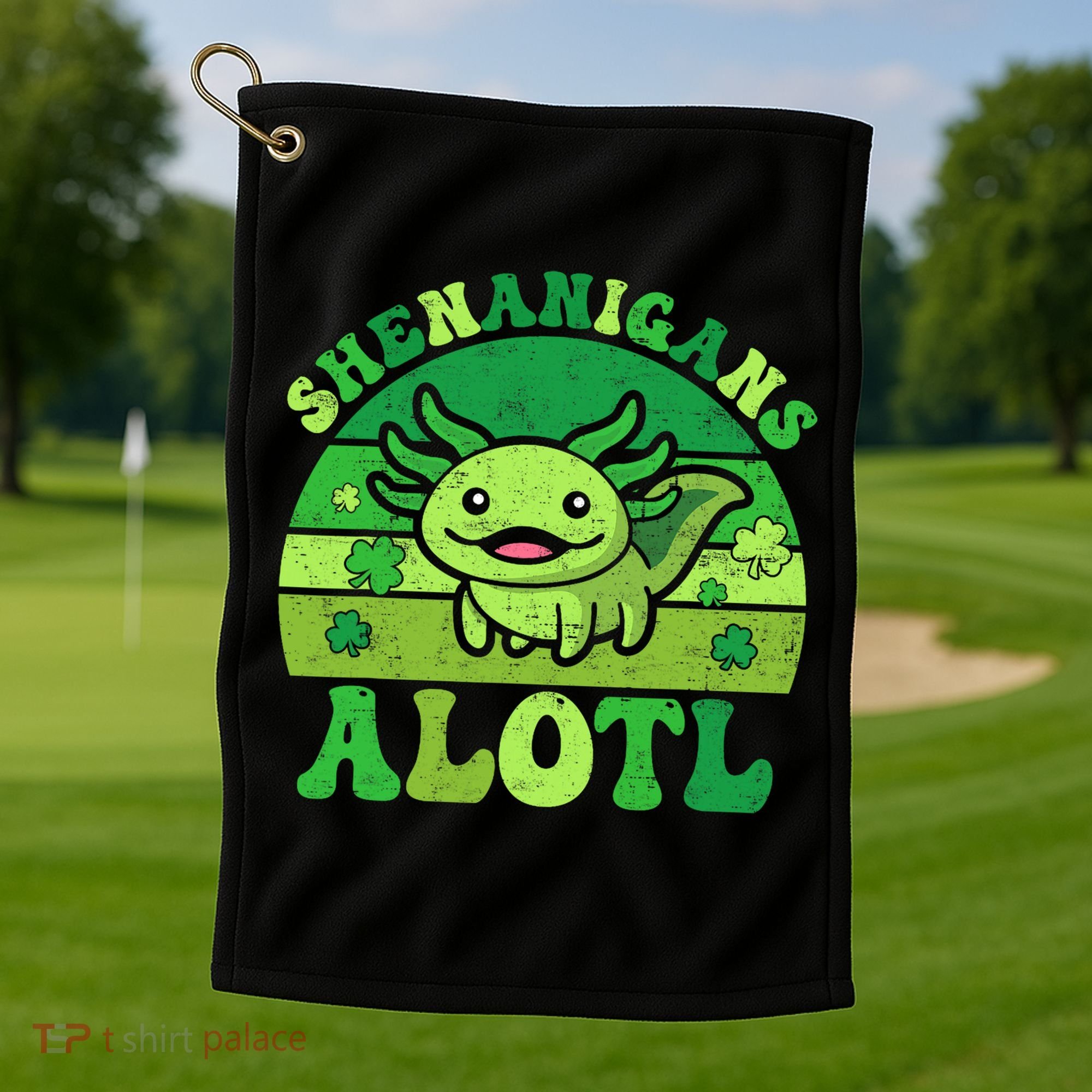 Axolotl St Patricks Day Alotl Shenanigans Golf Towel