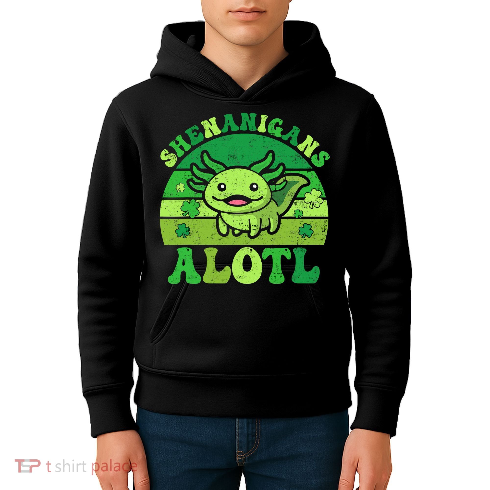 Axolotl St Patricks Day Alotl Shenanigans Kids Hoodie