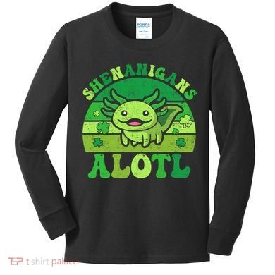 Axolotl St Patricks Day Alotl Shenanigans Kids Long Sleeve Shirt