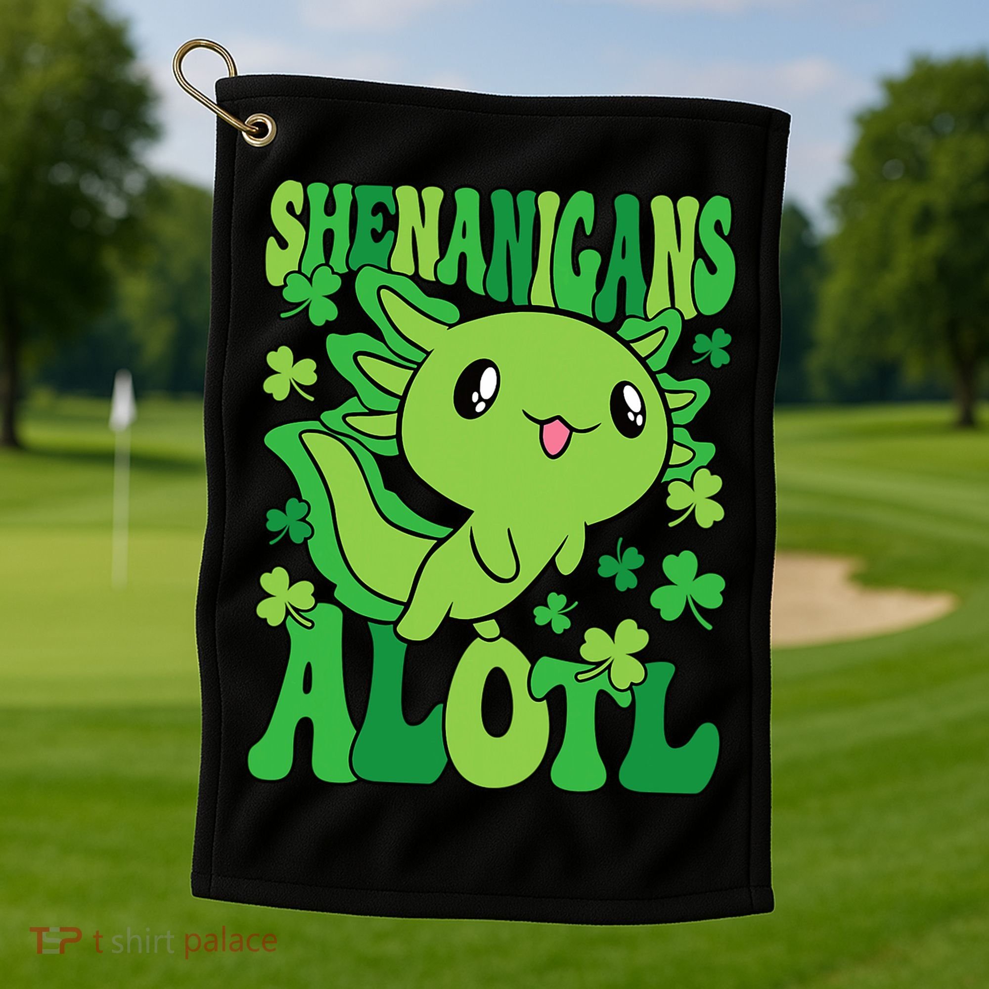Axolotl St. Patrick's Day Shenanigans Alotl 2 Golf Towel