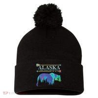 Alaska State Pride Alaska Northern Lights Alaskan Bear Pom Pom 12in Knit Beanie thumb 0