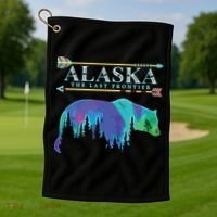 Alaska State Pride Alaska Northern Lights Alaskan Bear Golf Towel thumb 1