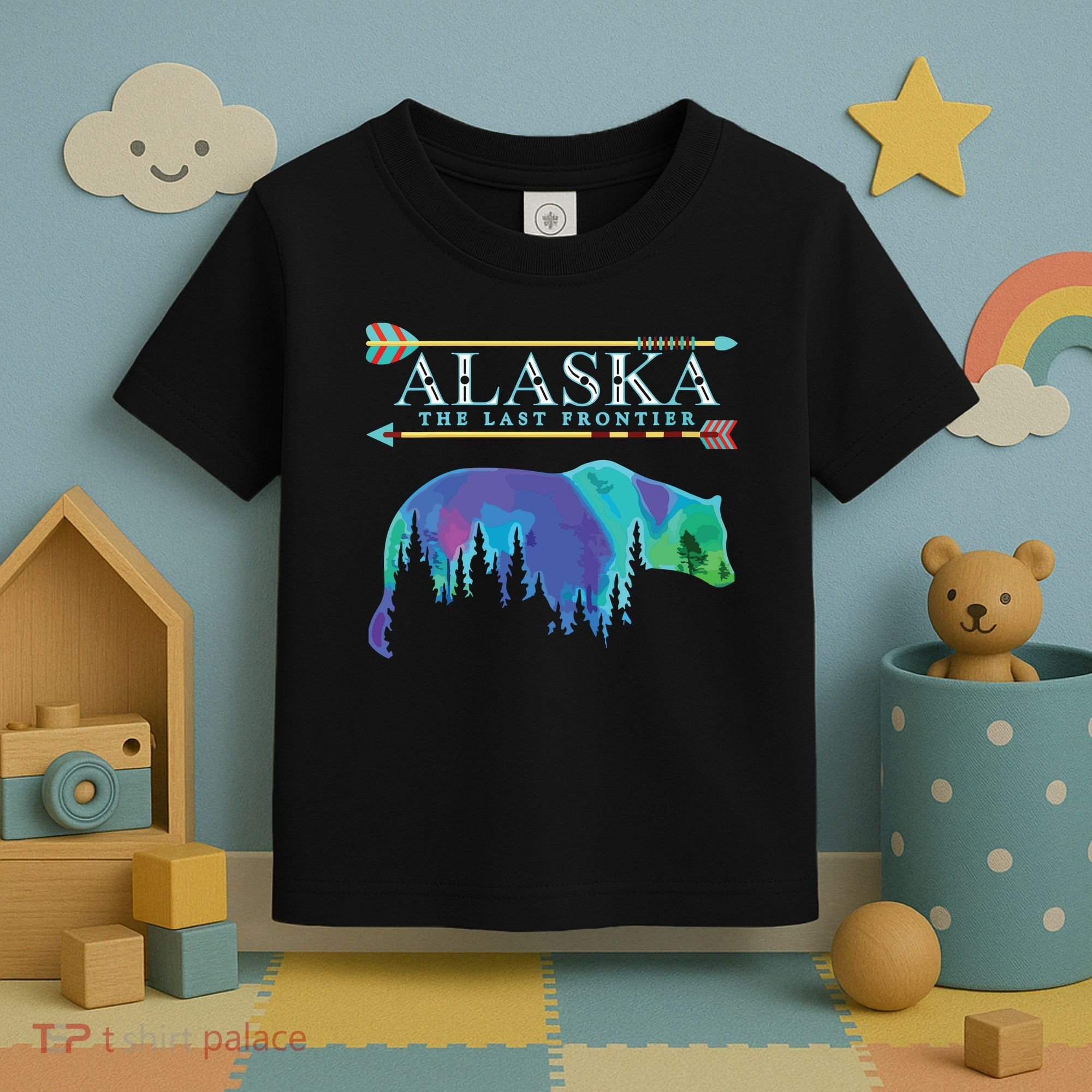Alaska State Pride Alaska Northern Lights Alaskan Bear Toddler T-Shirt