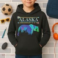 Alaska State Pride Alaska Northern Lights Alaskan Bear Kids Hoodie thumb 2