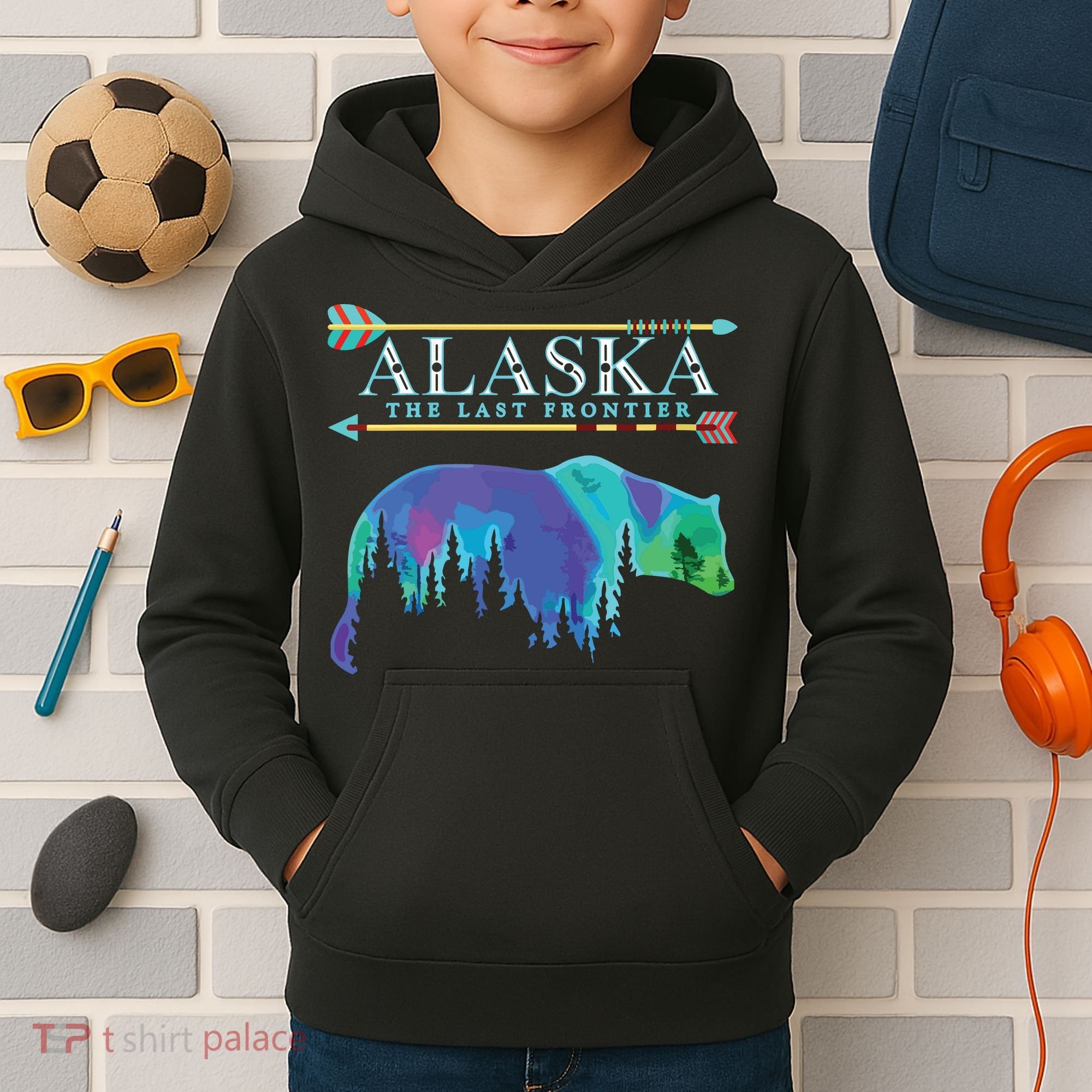 Alaska State Pride Alaska Northern Lights Alaskan Bear Kids Hoodie