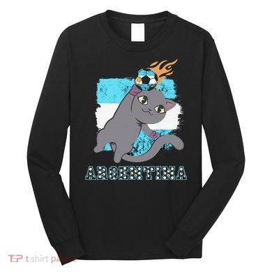Argentina Soccer Player Cat Argentinian Flag Argentina Long Sleeve Shirt