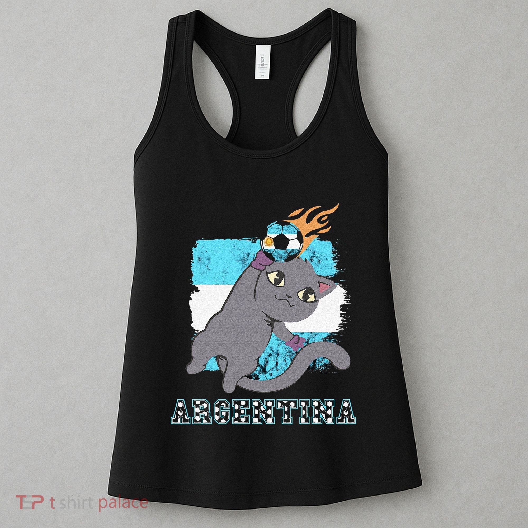 Argentina Soccer Player Cat Argentinian Flag Argentina Women's Tank Top