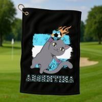 Argentina Soccer Player Cat Argentinian Flag Argentina Golf Towel thumb 1