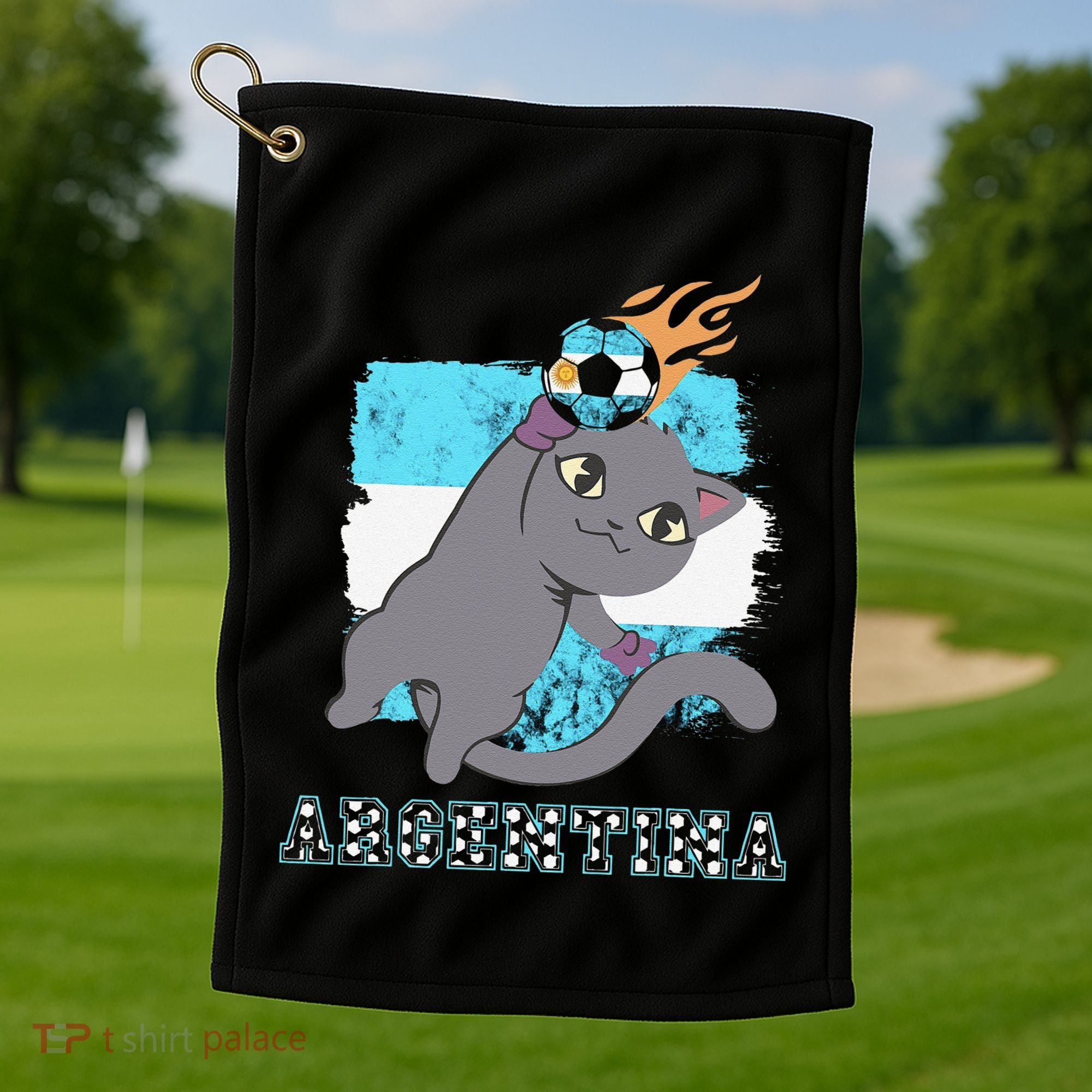 Argentina Soccer Player Cat Argentinian Flag Argentina Golf Towel