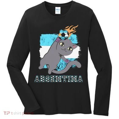 Argentina Soccer Player Cat Argentinian Flag Argentina Women's Long Sleeve Shirt