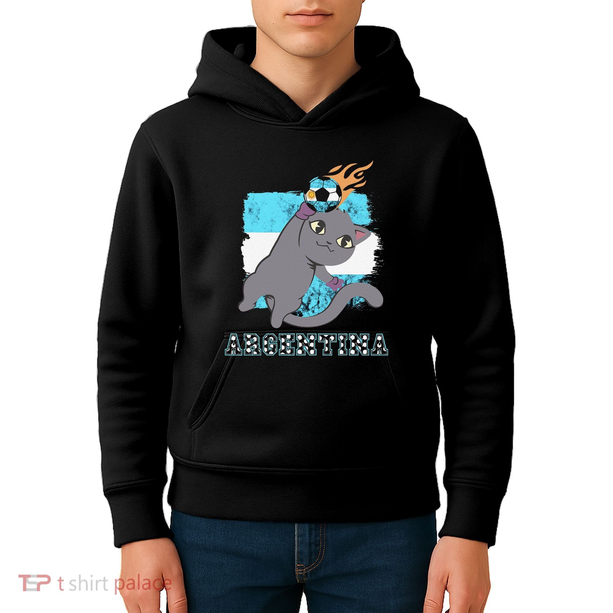 Argentina Soccer Player Cat Argentinian Flag Argentina Kids Hoodie