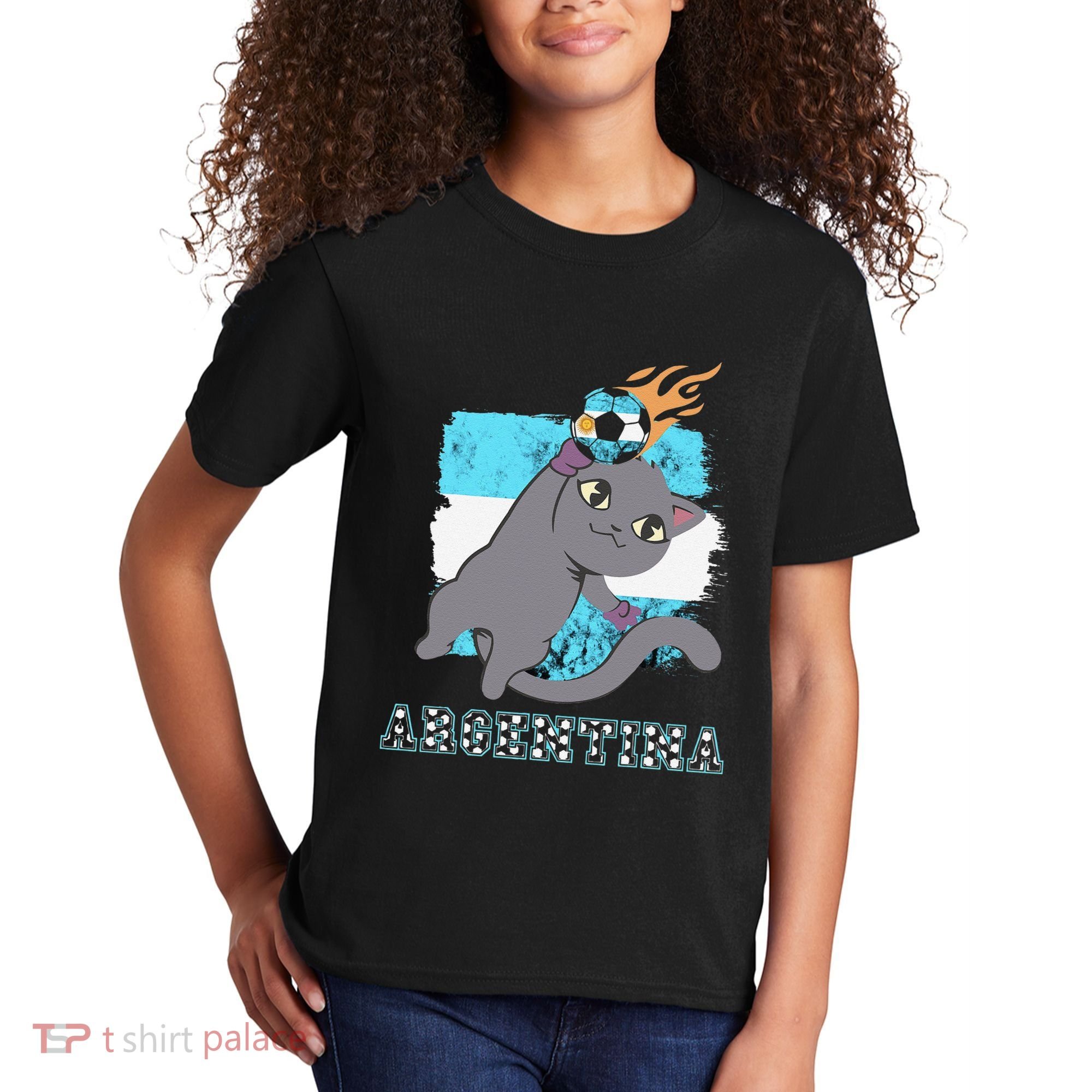Argentina Soccer Player Cat Argentinian Flag Argentina Kids T-Shirt