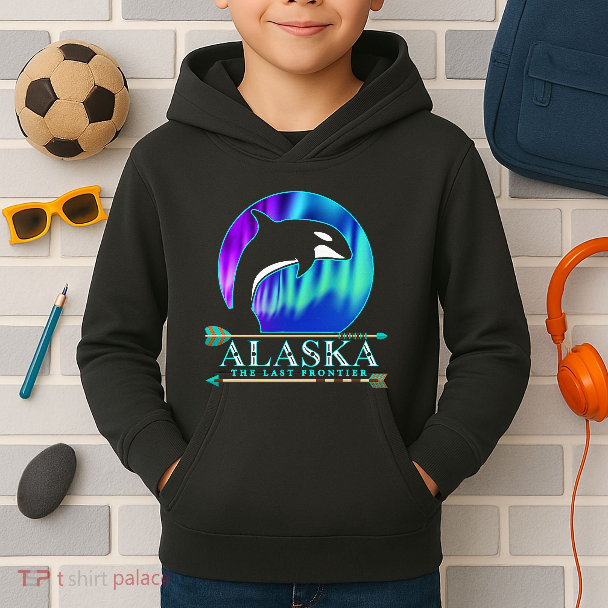 Alaska State Pride Alaska Northern Lights Alaskan Orca Whale Kids Hoodie