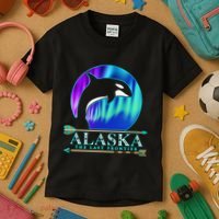 Alaska State Pride Alaska Northern Lights Alaskan Orca Whale Kids T-Shirt thumb 3