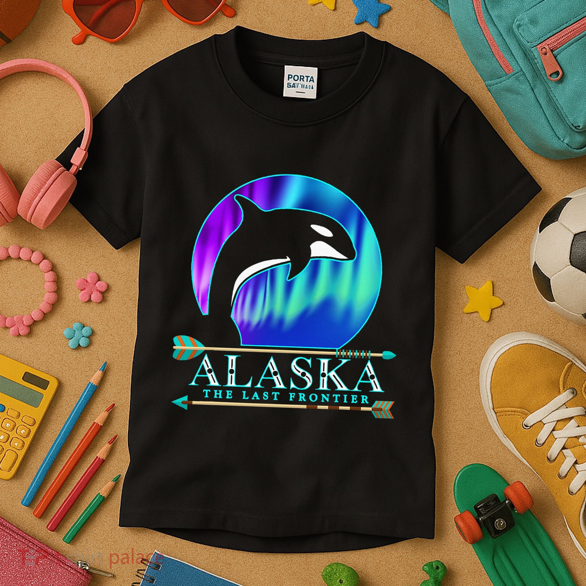 Alaska State Pride Alaska Northern Lights Alaskan Orca Whale Kids T-Shirt