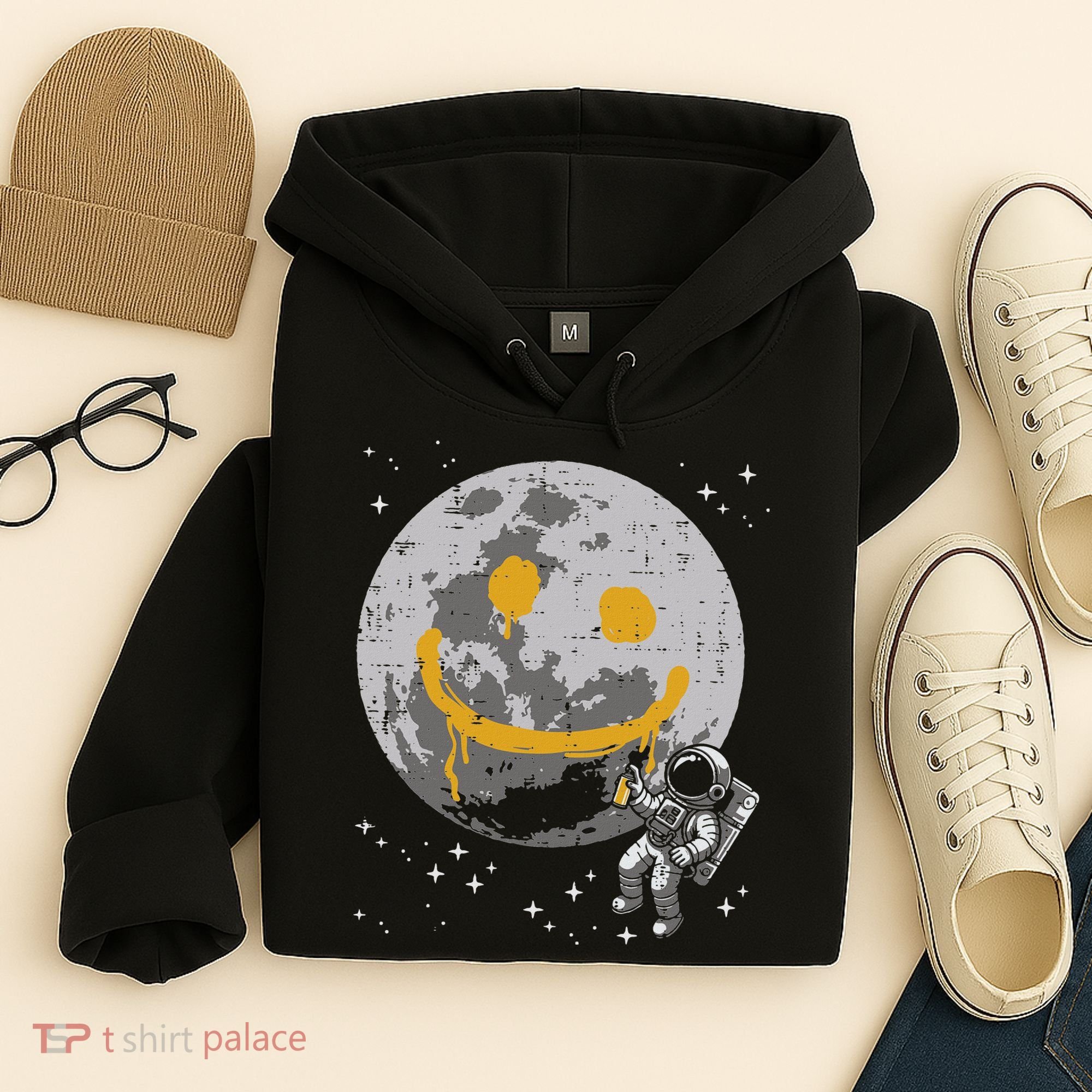 Astronaut Spray Paint Moon Smile Face Space Hoodie