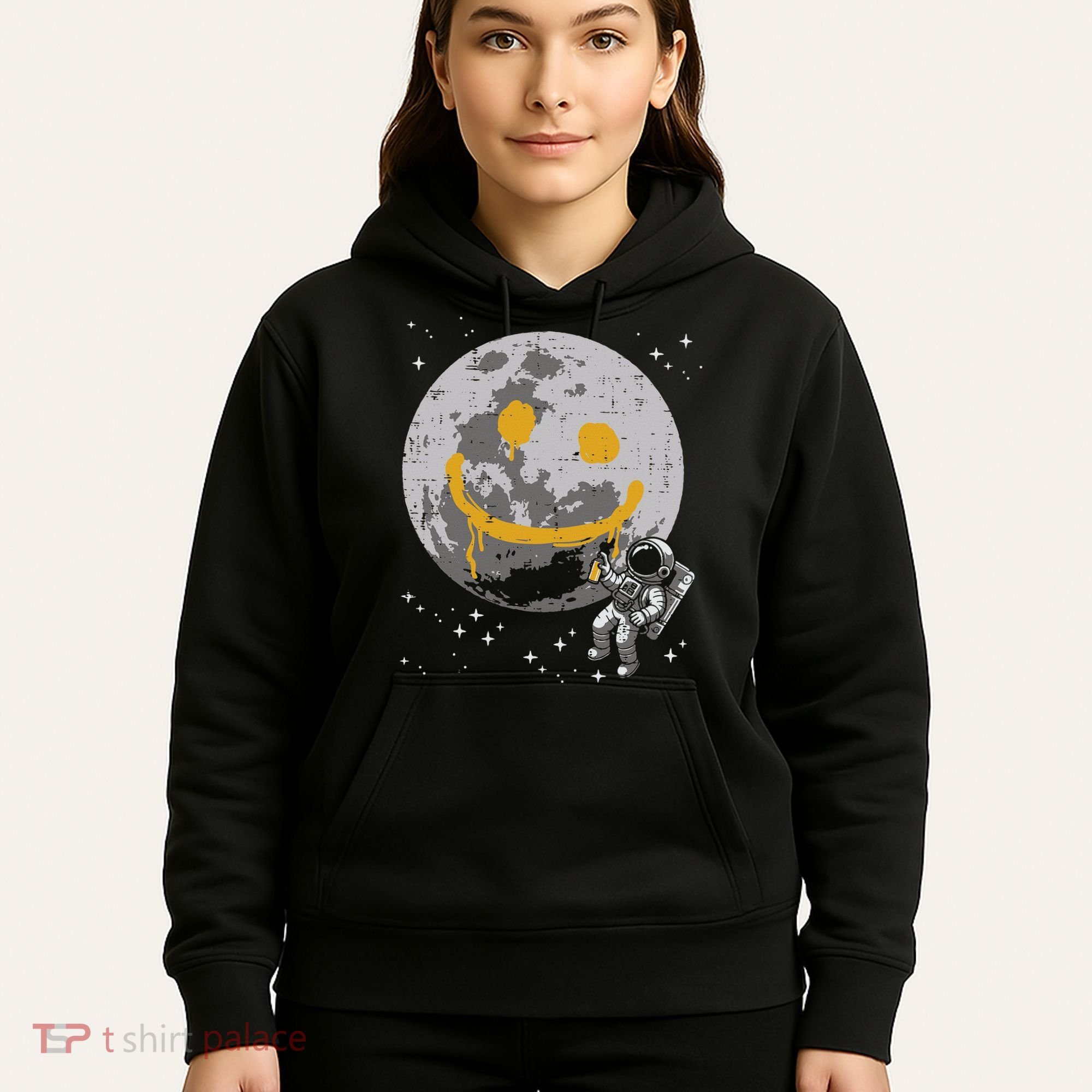 Astronaut Spray Paint Moon Smile Face Space Hoodie