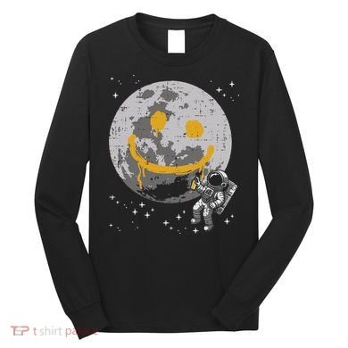 Astronaut Spray Paint Moon Smile Face Space Long Sleeve Shirt
