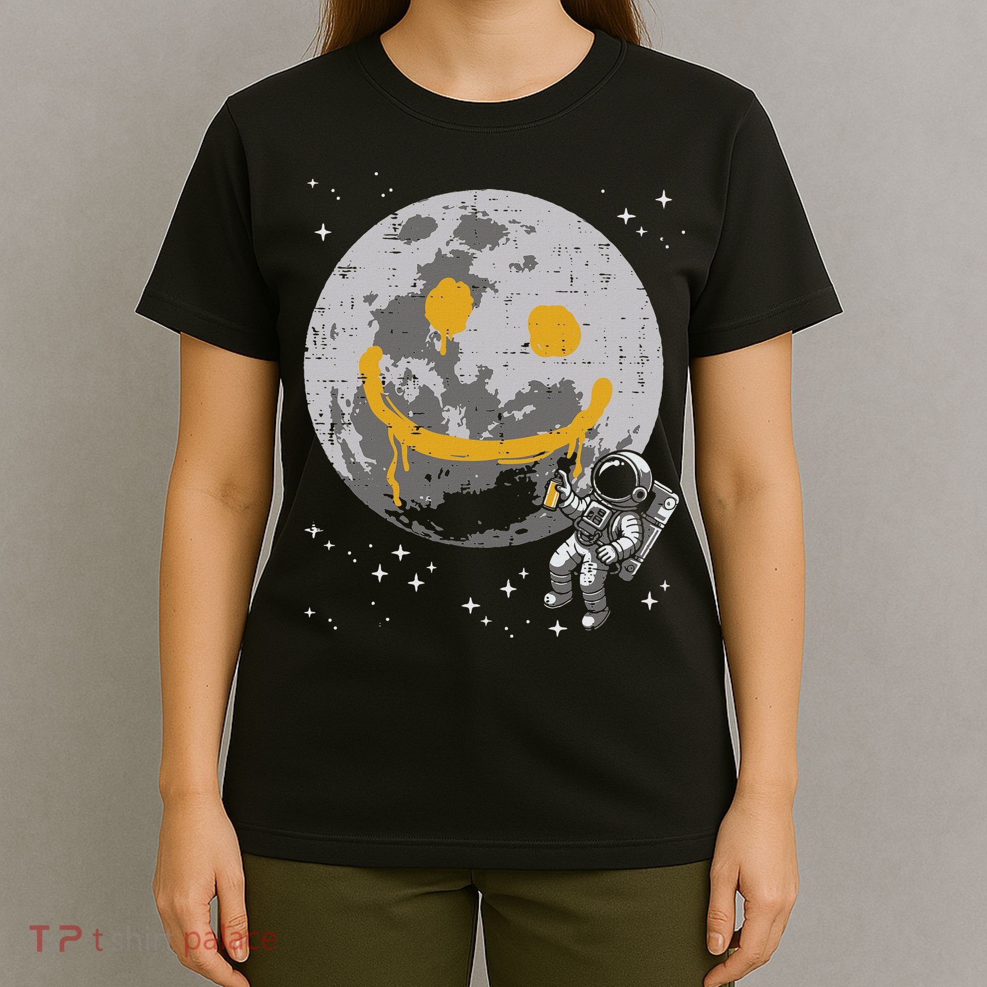 Astronaut Spray Paint Moon Smile Face Space T-Shirt