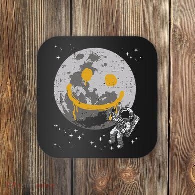 Astronaut Spray Paint Moon Smile Face Space Coaster
