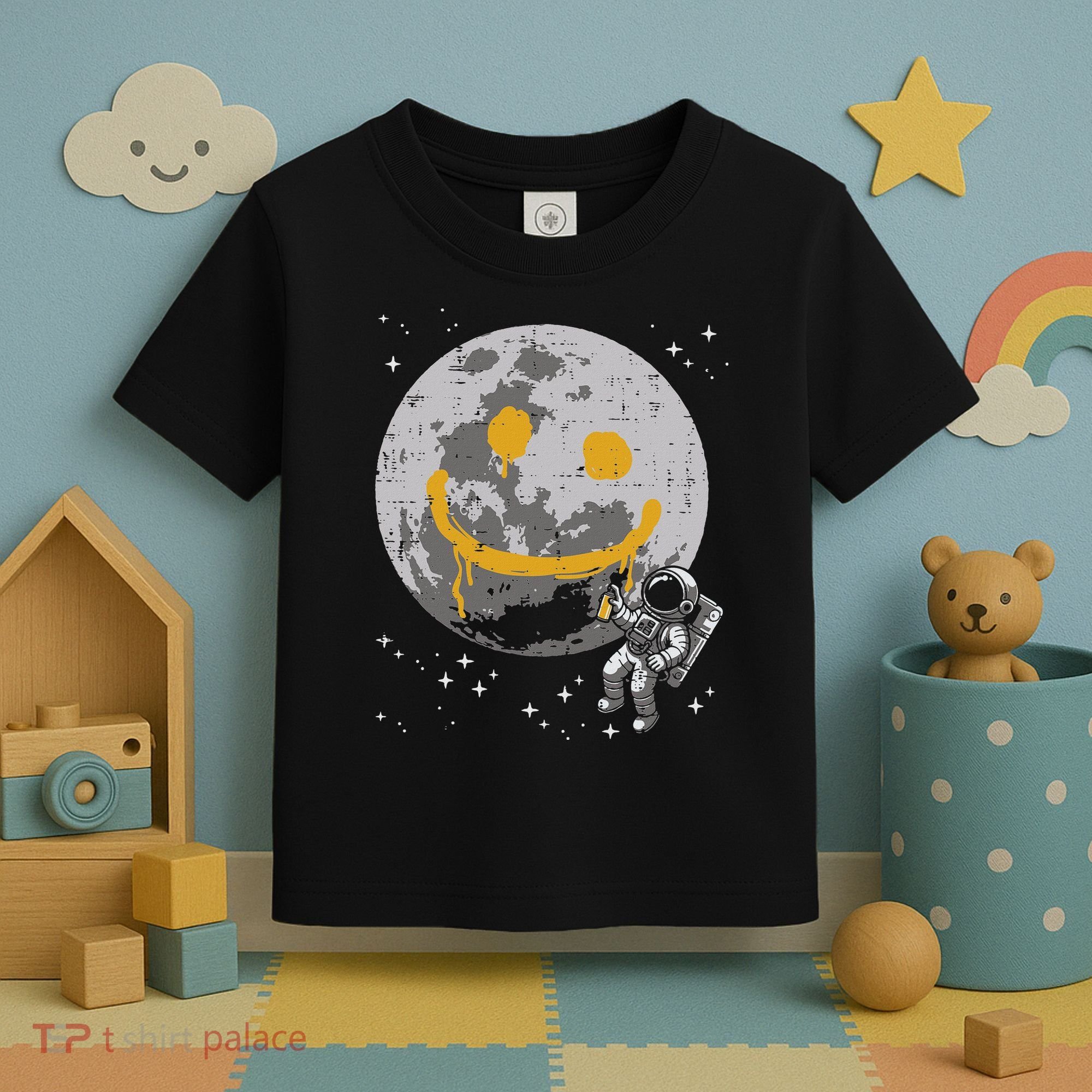 Astronaut Spray Paint Moon Smile Face Space Toddler T-Shirt