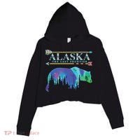 Alaska State Pride Alaska Northern Lights Alaskan Bear Crop Fleece Hoodie thumb 0