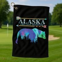 Alaska State Pride Alaska Northern Lights Alaskan Bear Golf Towel thumb 1