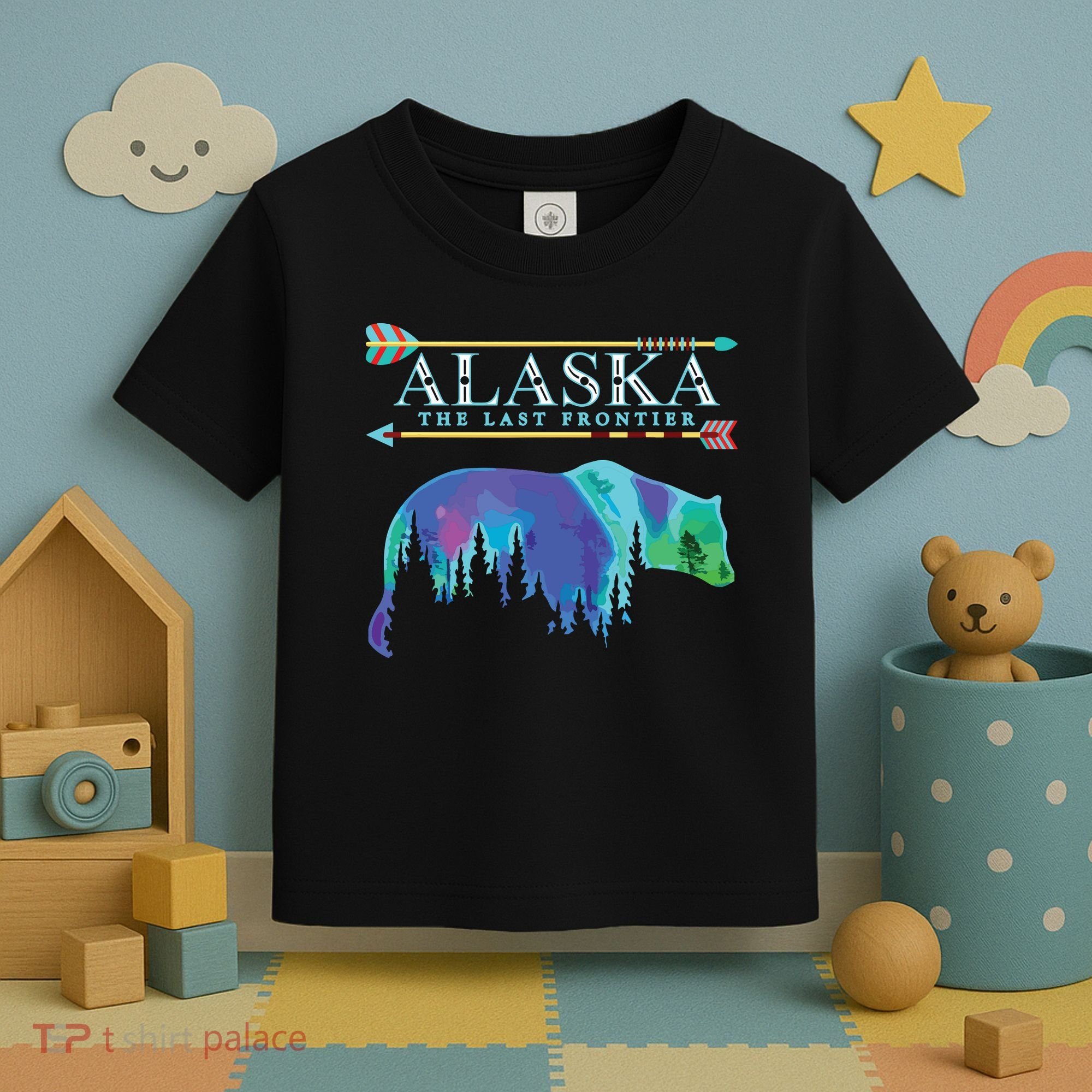 Alaska State Pride Alaska Northern Lights Alaskan Bear Toddler T-Shirt
