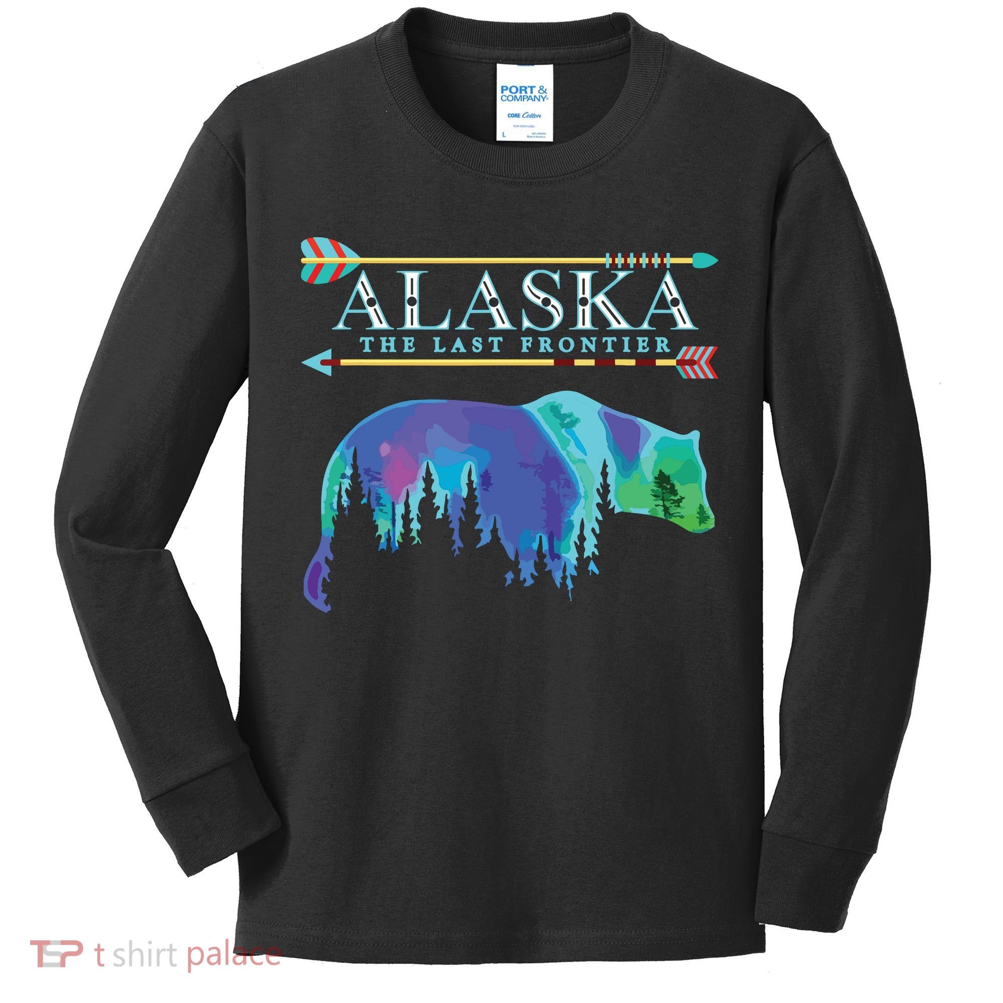 Alaska State Pride Alaska Northern Lights Alaskan Bear Kids Long Sleeve Shirt