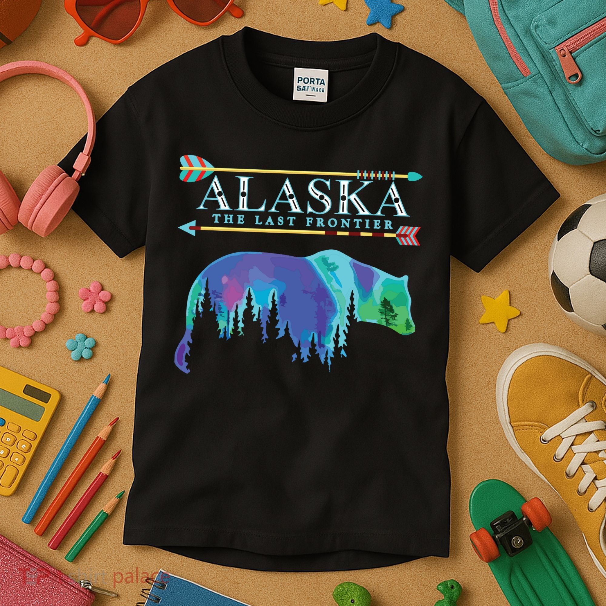 Alaska State Pride Alaska Northern Lights Alaskan Bear Kids T-Shirt