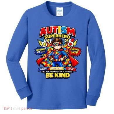Autism Superhero Quotes Puzzle Pieces Kids Long Sleeve Shirt