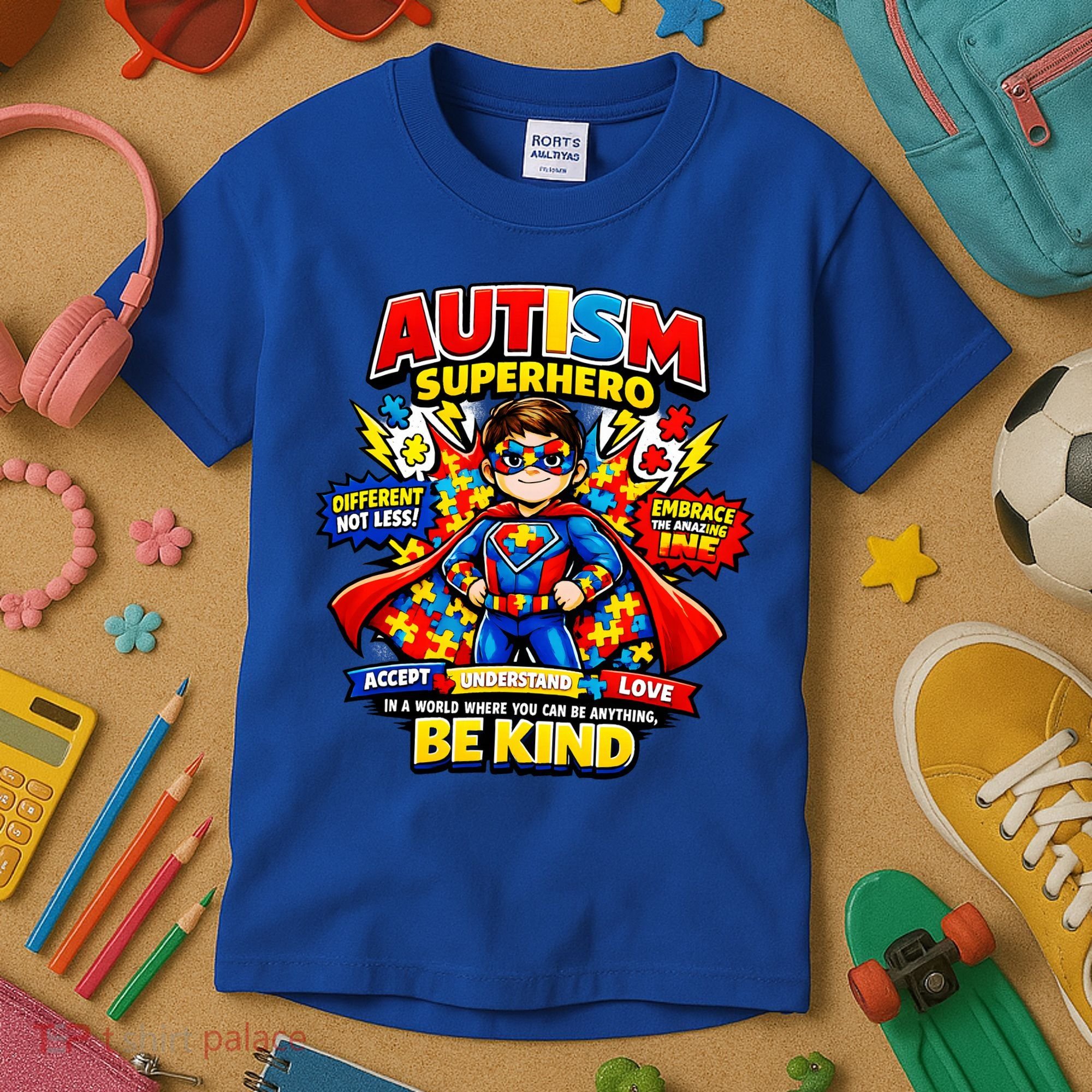 Autism Superhero Quotes Puzzle Pieces Kids T-Shirt